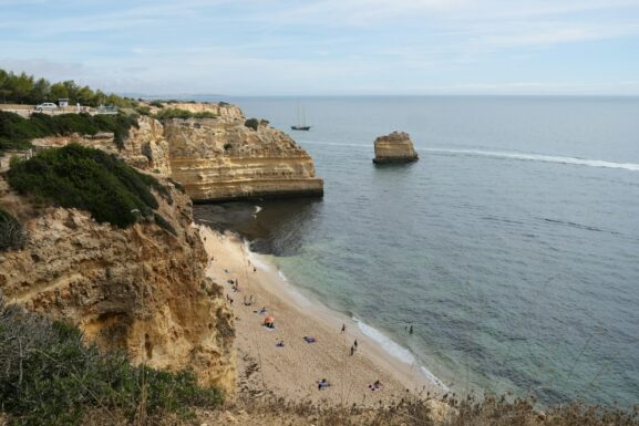 Dramatic limestone cliffs along the Seven Hanging Valleys Trail, Algarve coast